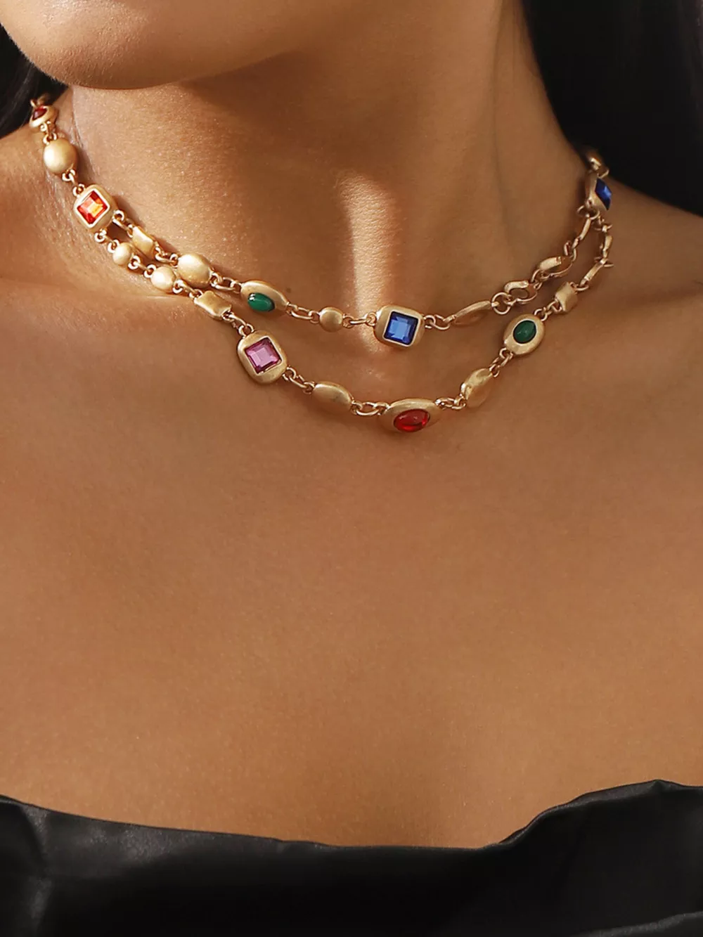 Vintage Multi-Gemstone Double Layered Necklace