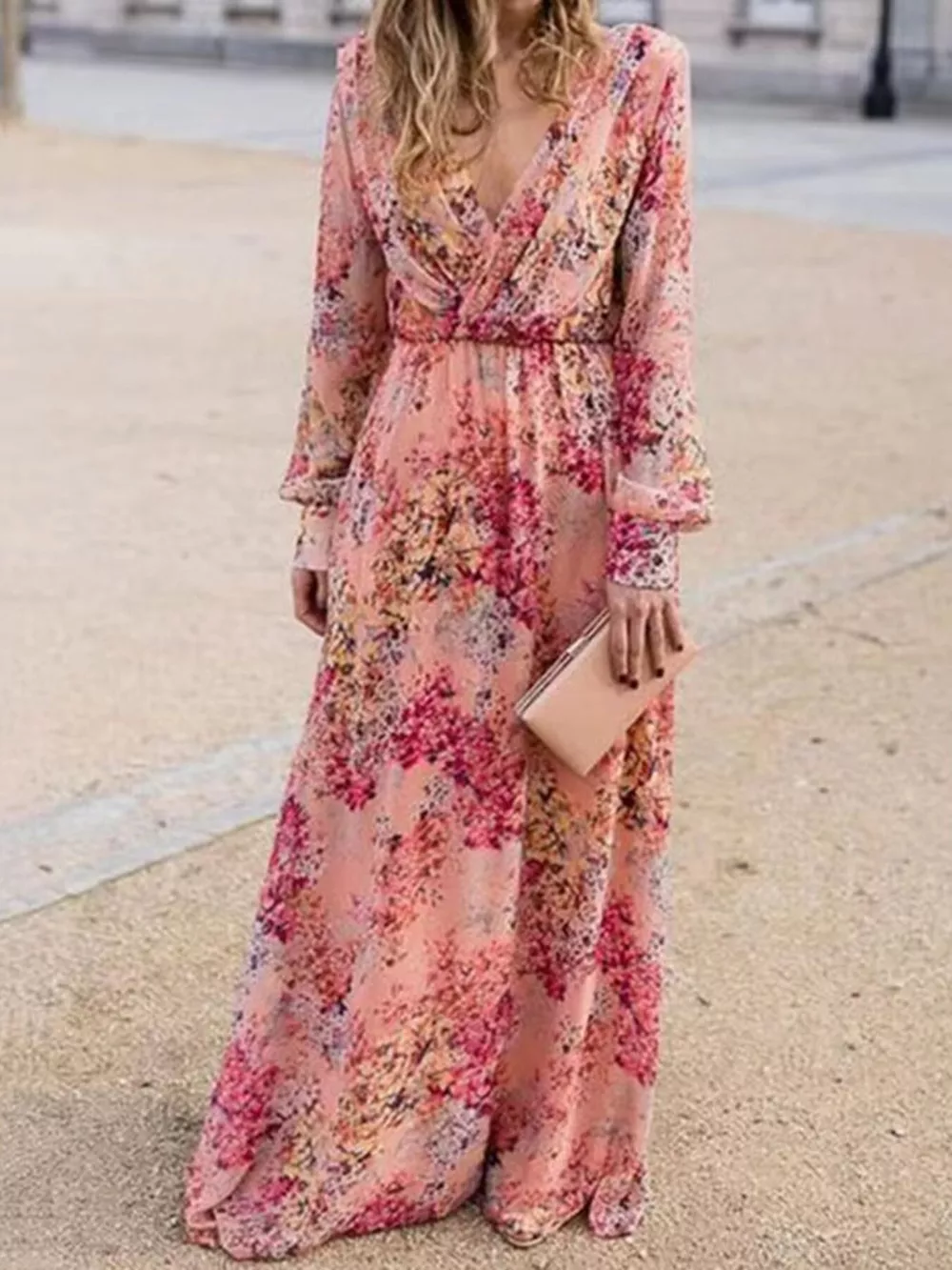 Full Size Floral Print Long Sleeve Maxi Dress Plus Size, image 3