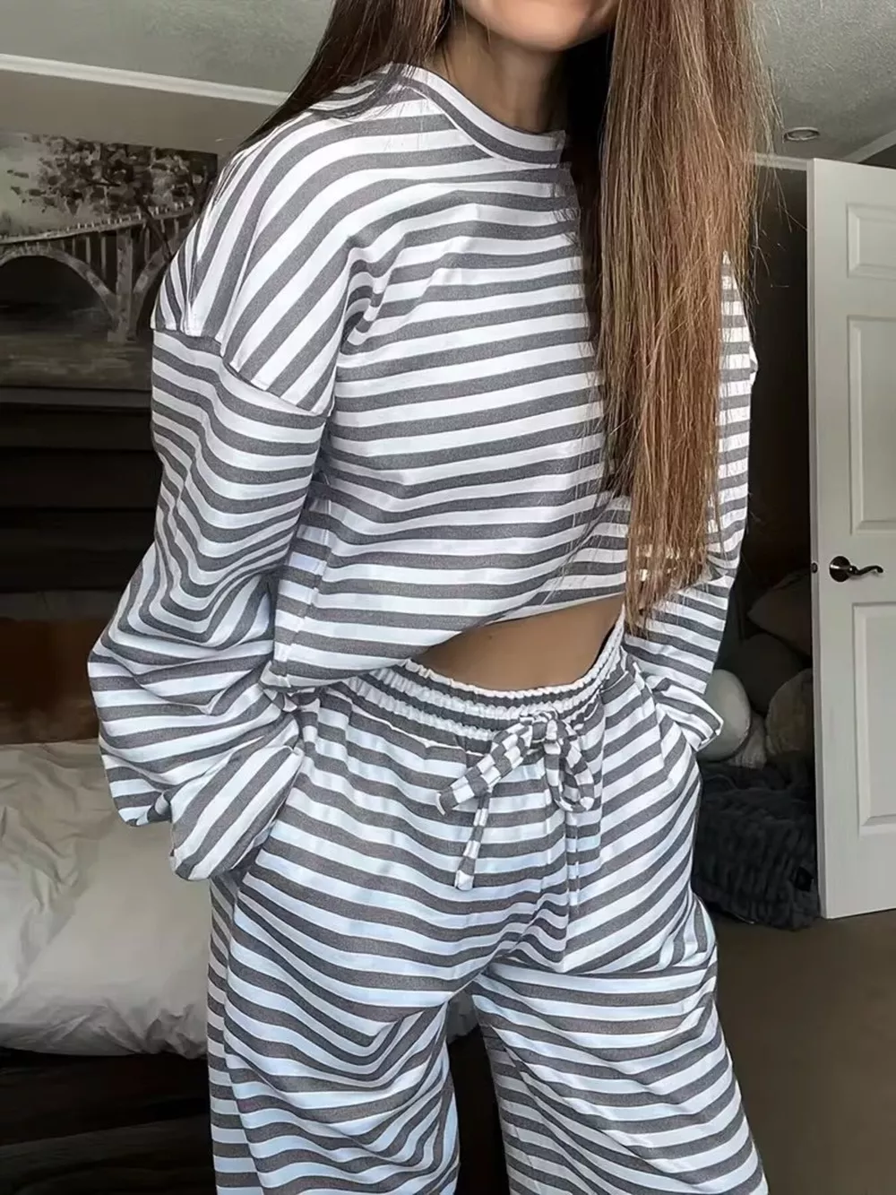 Striped Long Sleeve Top and Pants Set, image 7