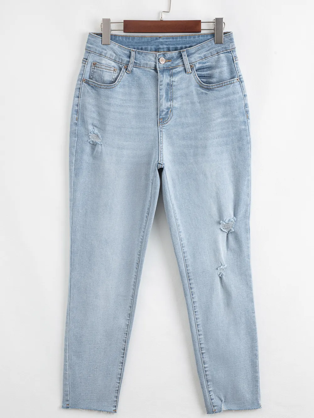Mid Rise Ankle-Length Distressed Skinny Jeans, image 4