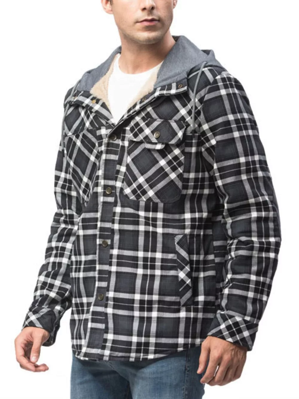 Men's Snap Down Plaid Flannel Hooded Jacket, image 2