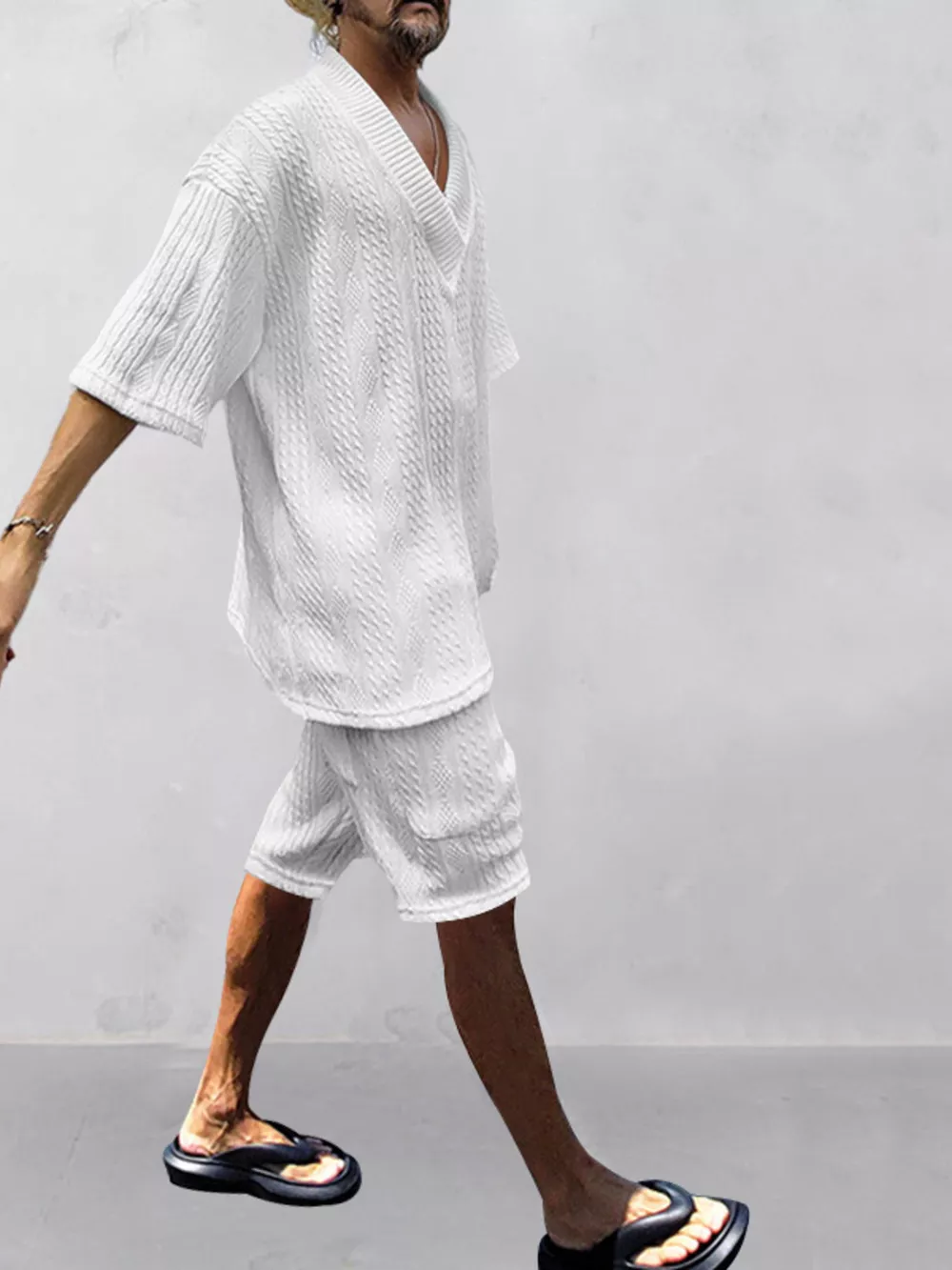 Men's Full Size Casual Knit V-Neck Short Sleeve Top and Shorts Set Plus Size, image 21