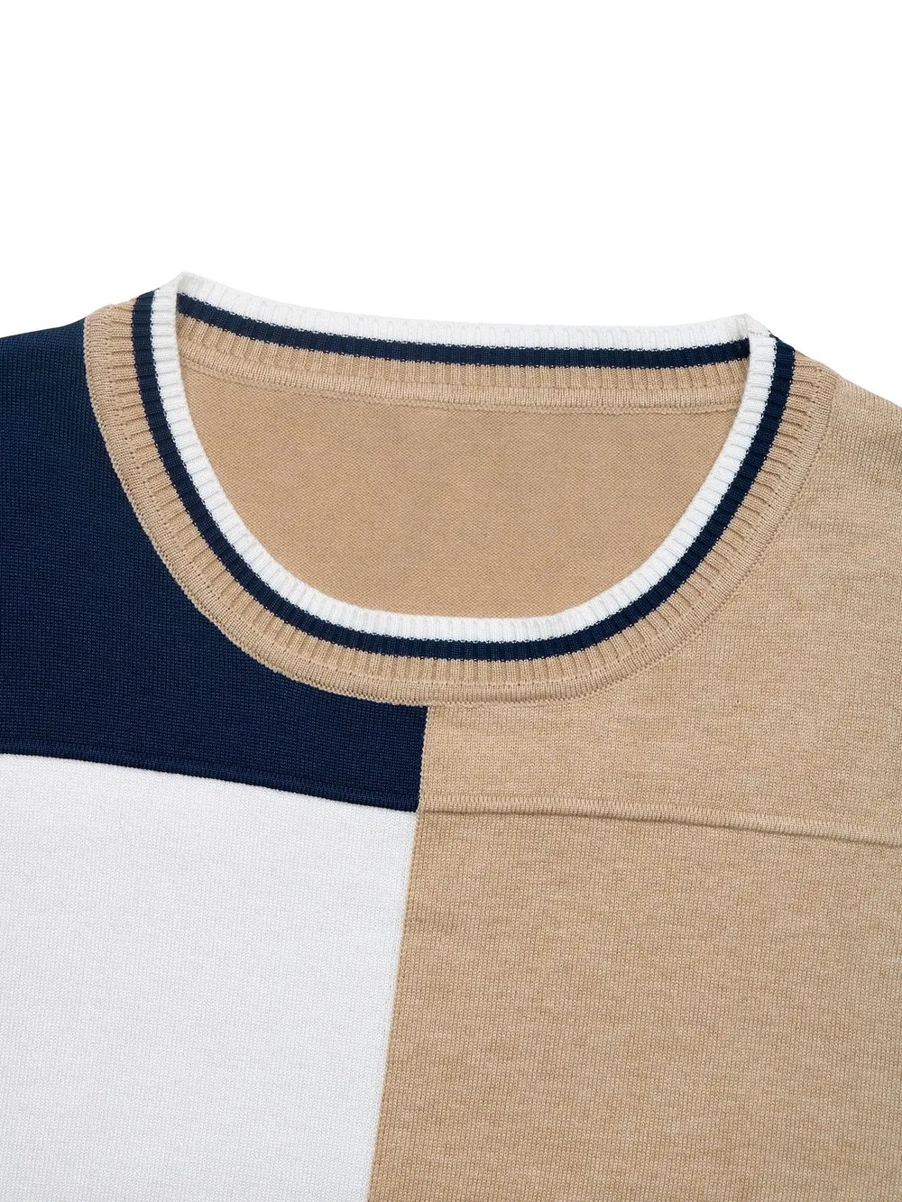 Color Block Round Neck Sweater with Ribbed Trim, image 6
