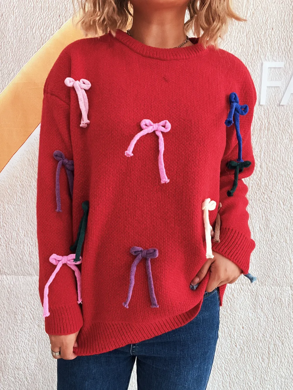 Colorful Bow Round Neck Sweater, image 17
