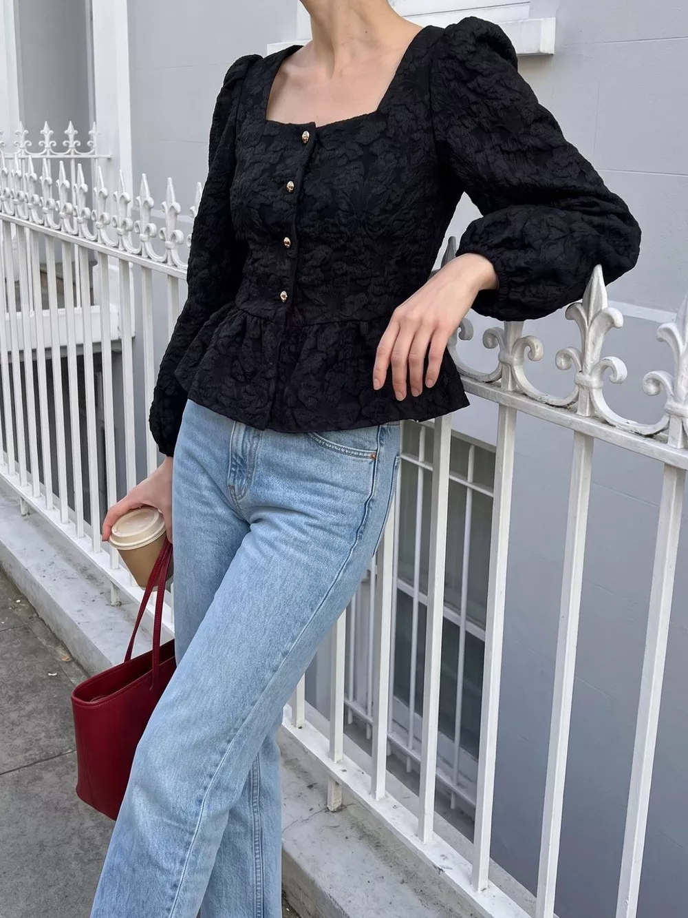 Square Neck Textured Peplum Blouse, image 8