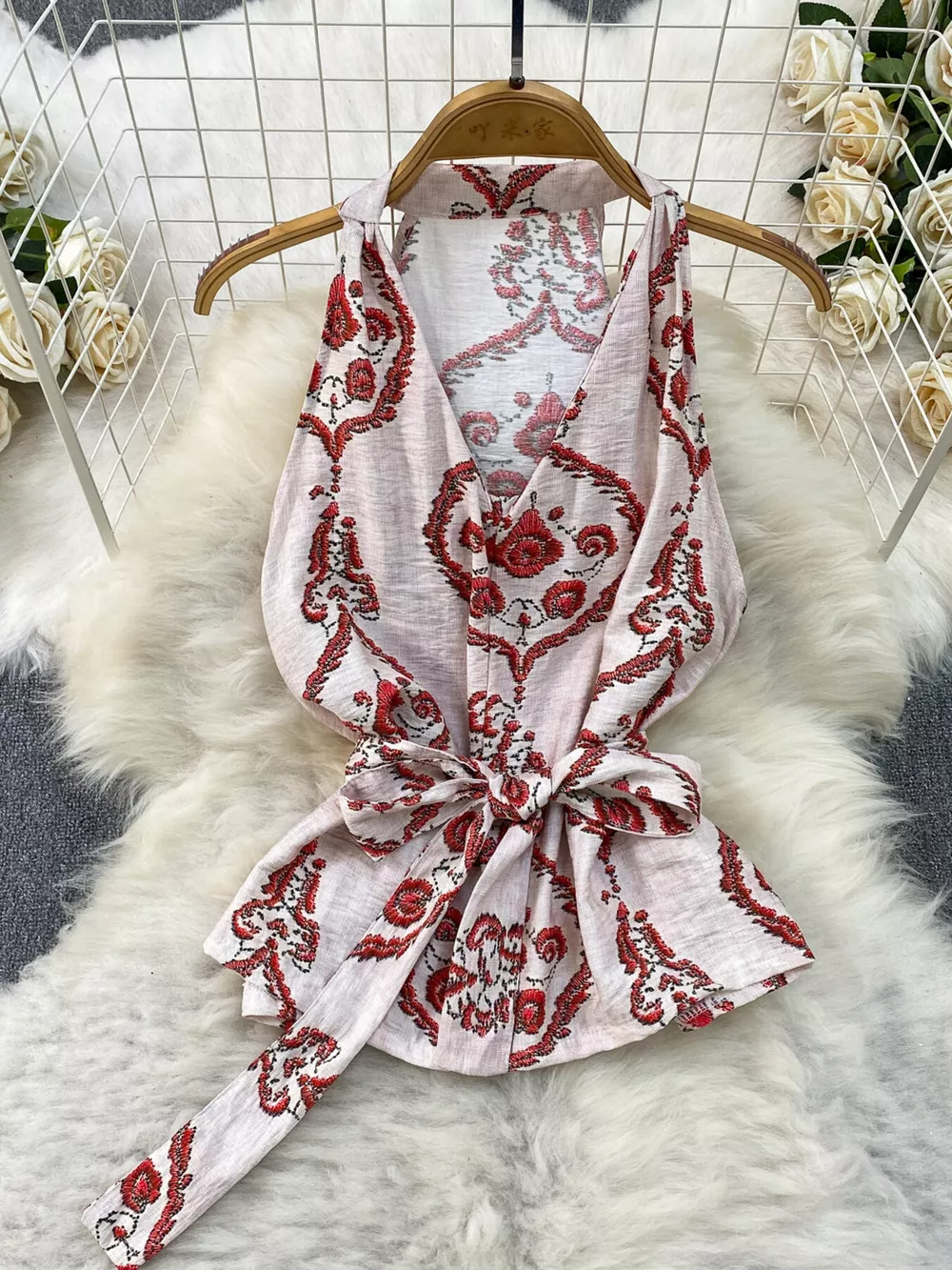 Printed Sleeveless Top and Wide Leg Pants Set, image 24