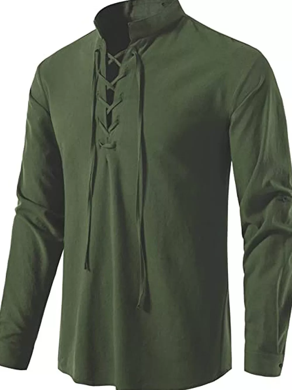 Men's Full Size Casual Lace-Up Long Sleeve Shirt Plus Size