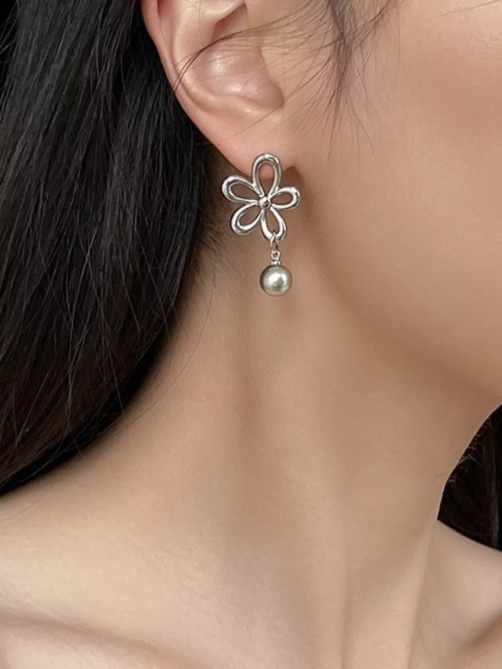 Flower Pearl Drop Earrings, image 3