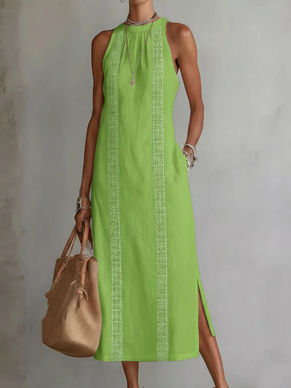 Full Size Sleeveless Lace Trim Midi Dress Plus Size, image 7
