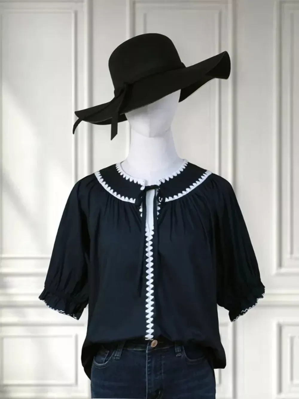 Full Size Tie Neck Short Sleeve Blouse Plus Size