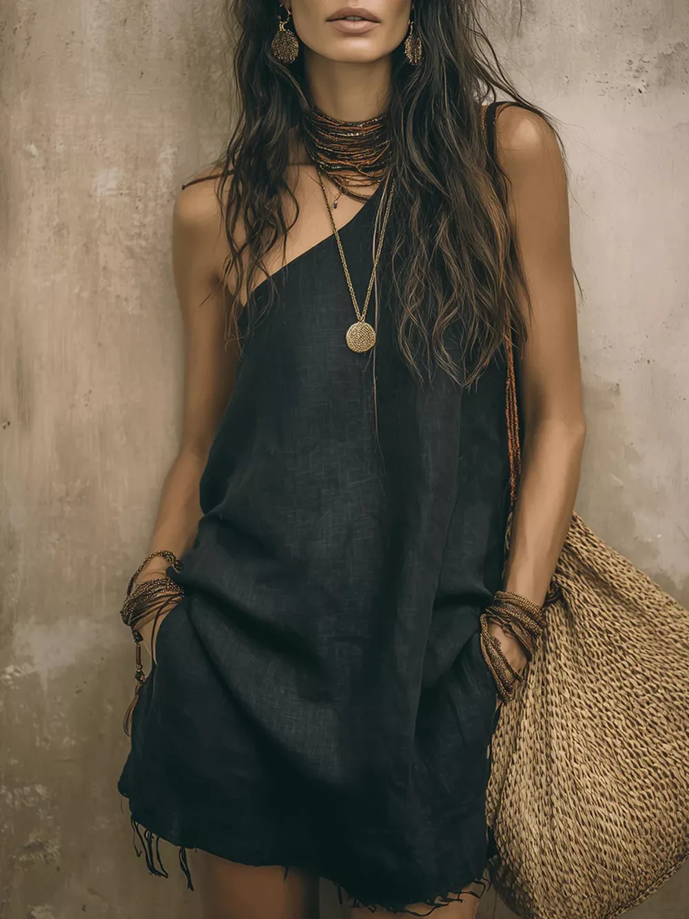 One-Shoulder Mini Dress with Frayed Hem, image 5