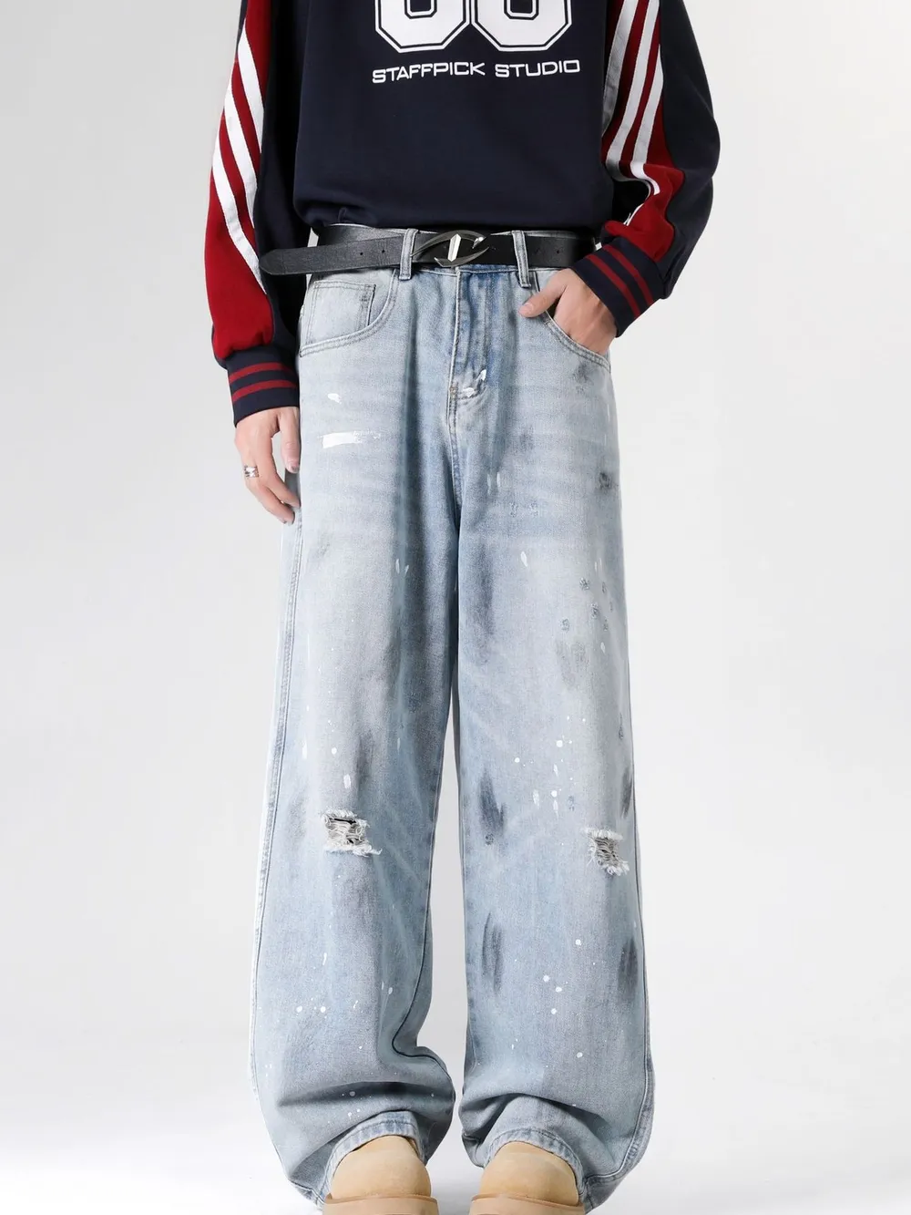 Men's Full Size Distressed Wide Leg Jeans Plus Size