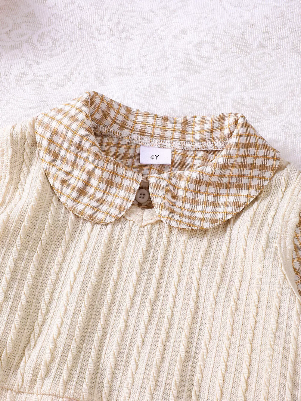 Children's Plaid Peter Pan Collar Dress and Knitted Vest Set, image 2
