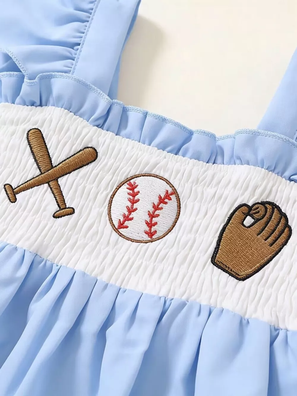 Children's Baseball Embroidered Ruffle Trim Top and Shorts Set, image 4
