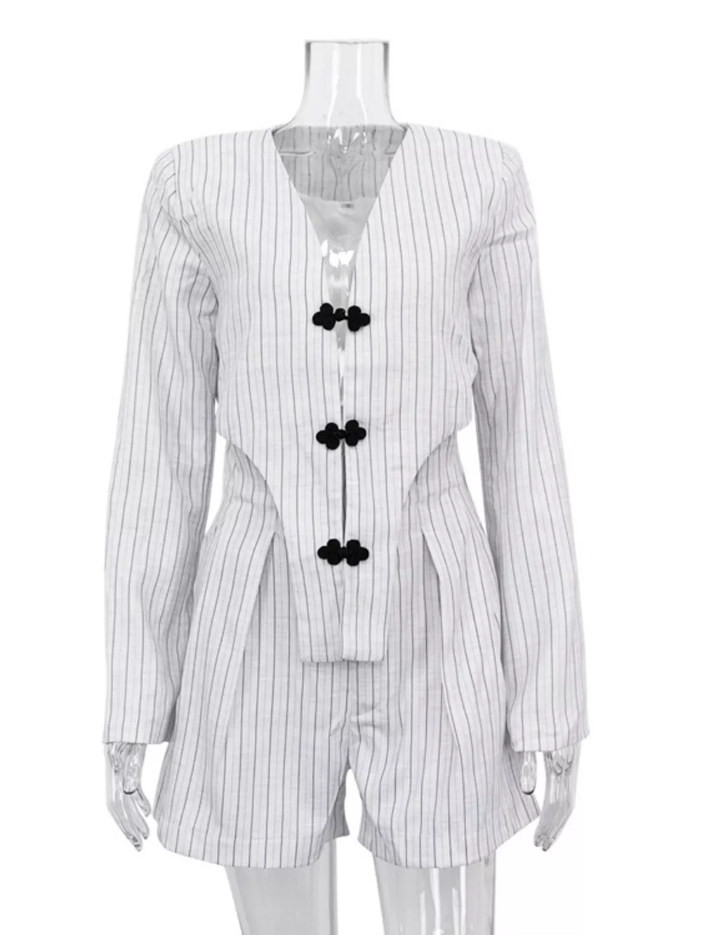 Pinstripe Cropped Blazer and Pleated Shorts Set, image 6
