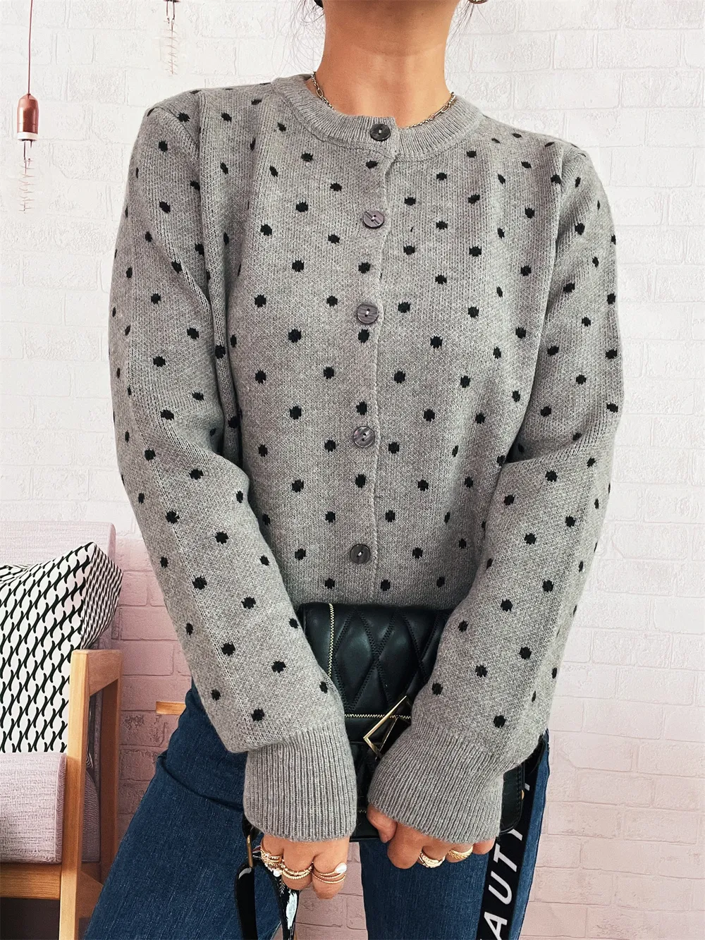 Polka Dot Button-Up Cardigan, image 6