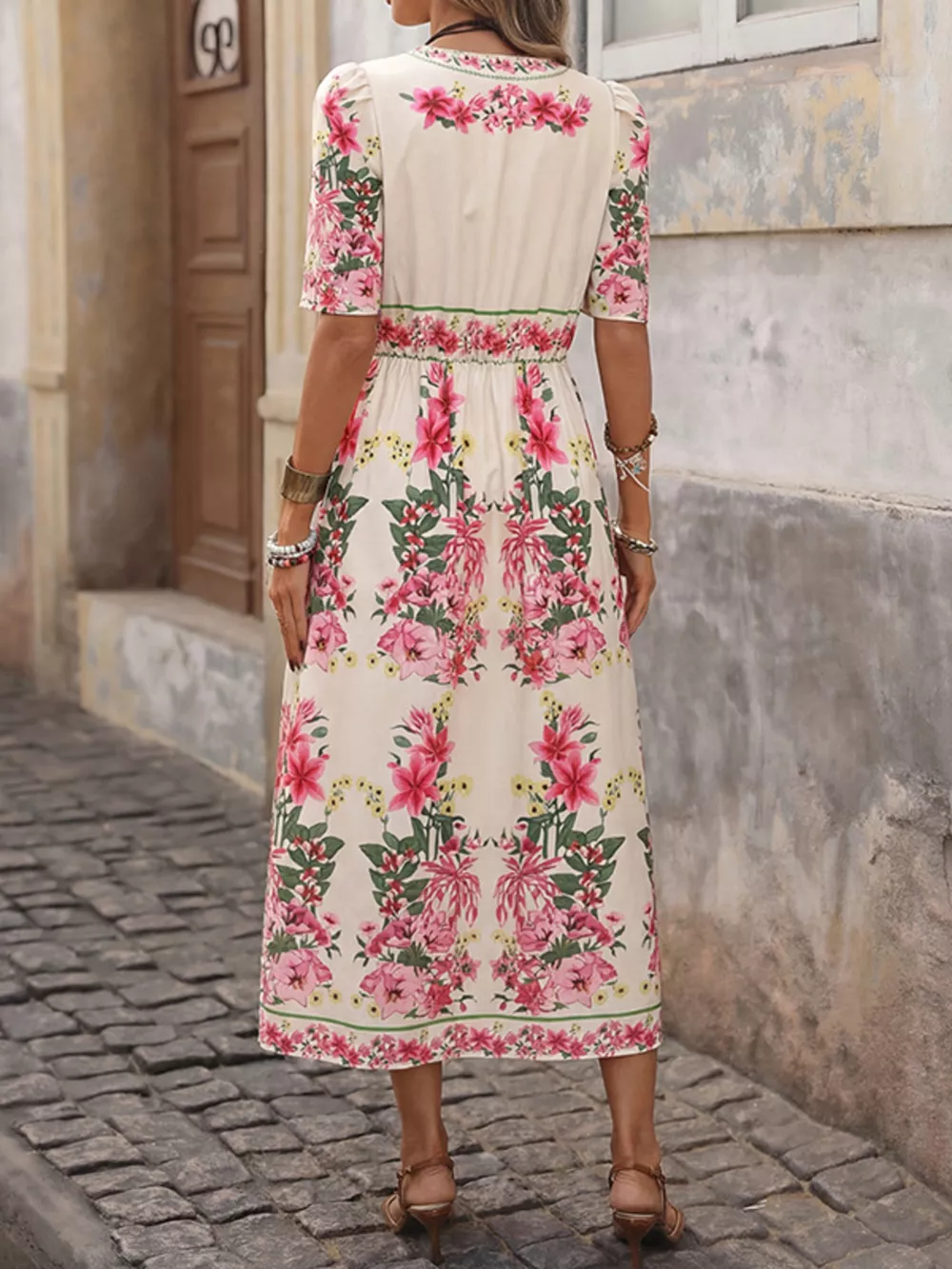 Floral Print V-Neck Midi Dress, image 5