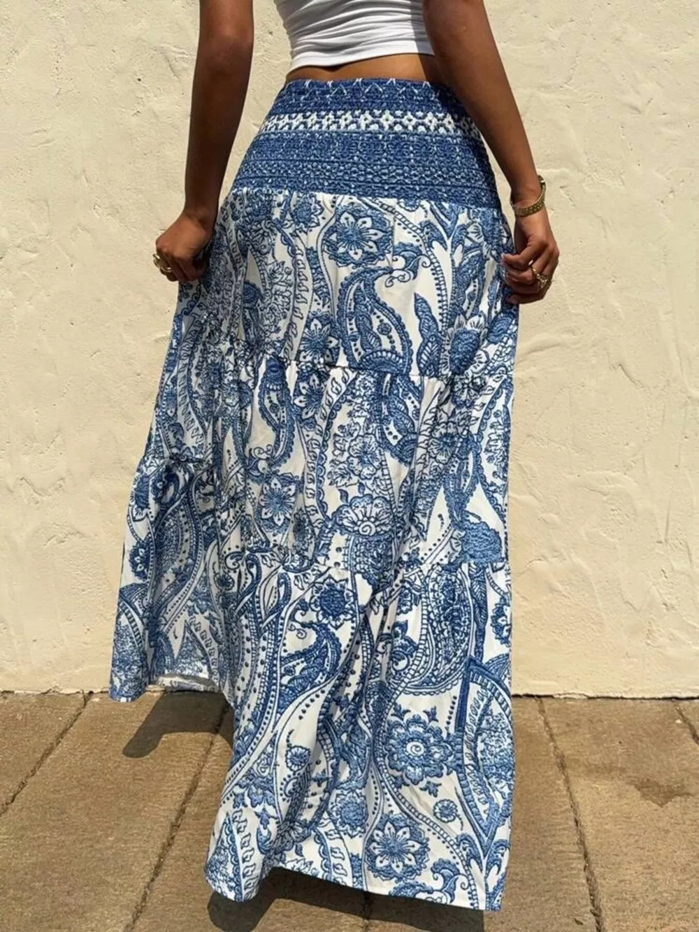 Paisley Print Tiered Maxi Skirt, image 3