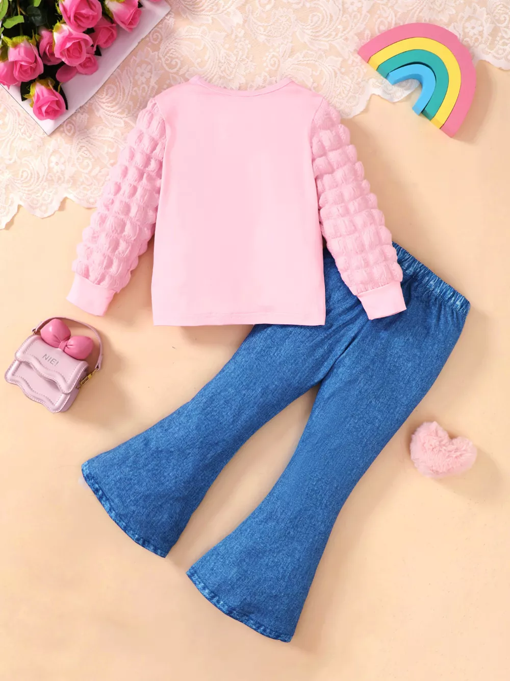 Children's Graphic Long Sleeve Top & Flare Jeans Set, image 2