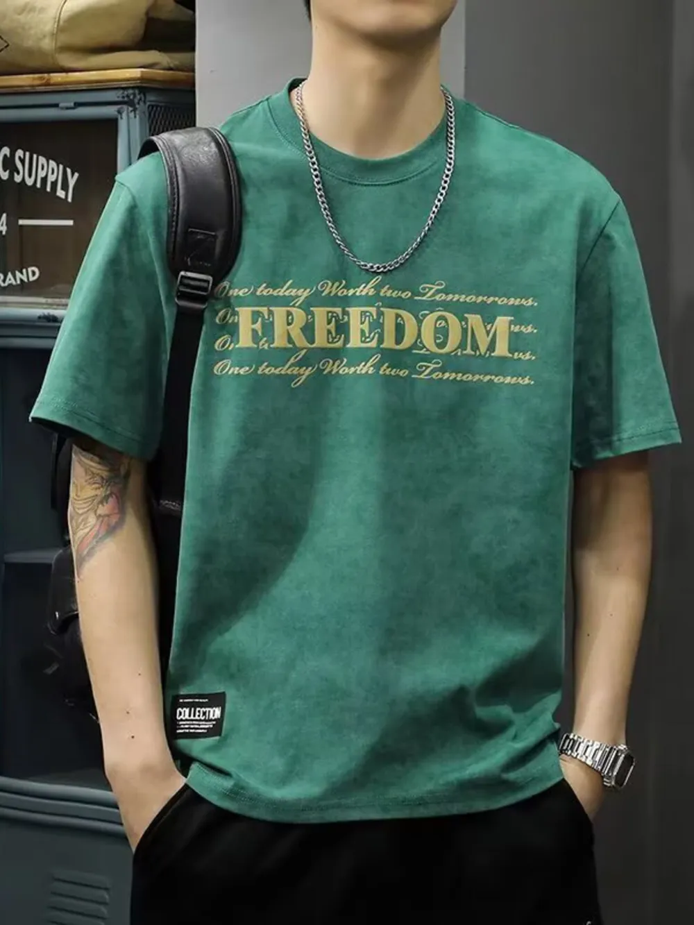Men's Full Size Freedom Vintage Round Neck T-Shirt Plus Size, image 2