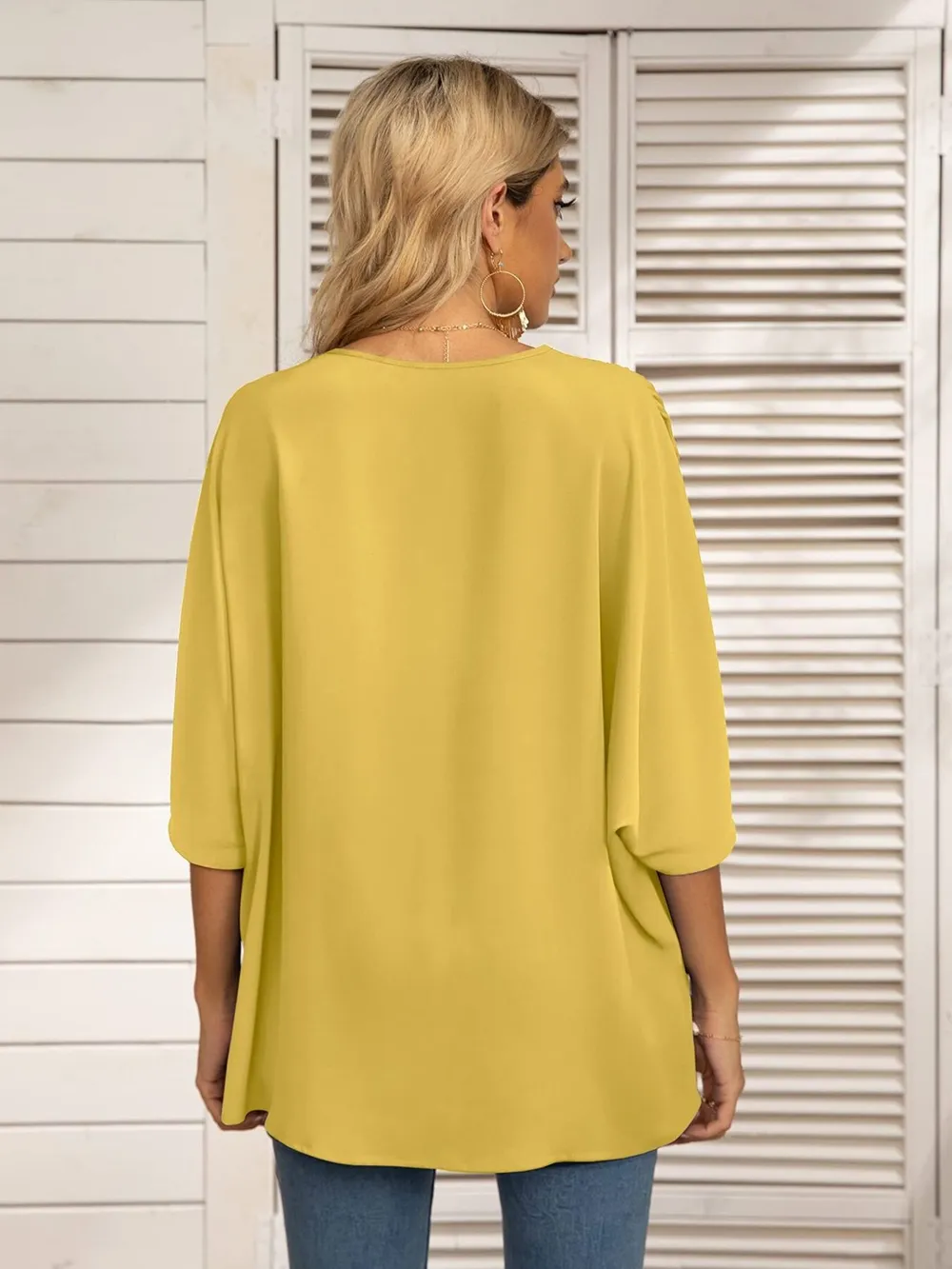 Oversized Contrast V-Neck Half Sleeve Blouse, image 9