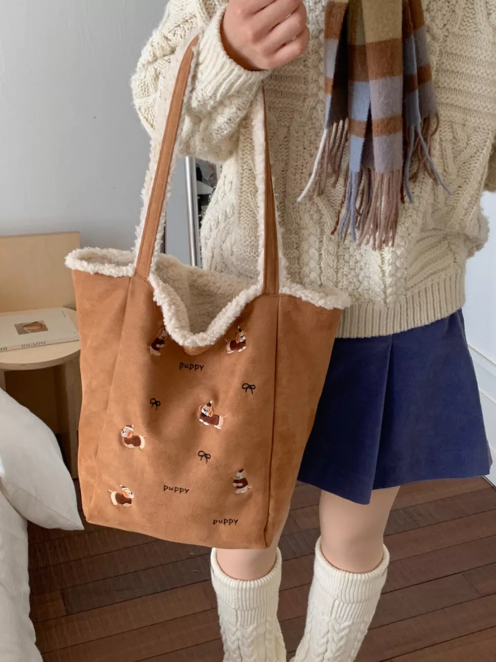 Embroidered Plush Tote Bag, image 2