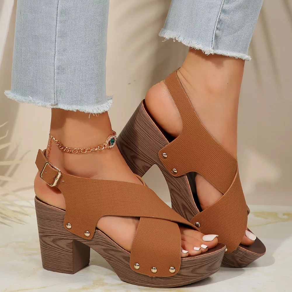 Crisscross Block Heels Sandals, image 5