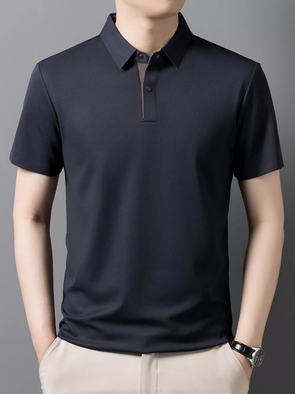Men's Plus Size Button Detail Short Sleeve Polo, image 8