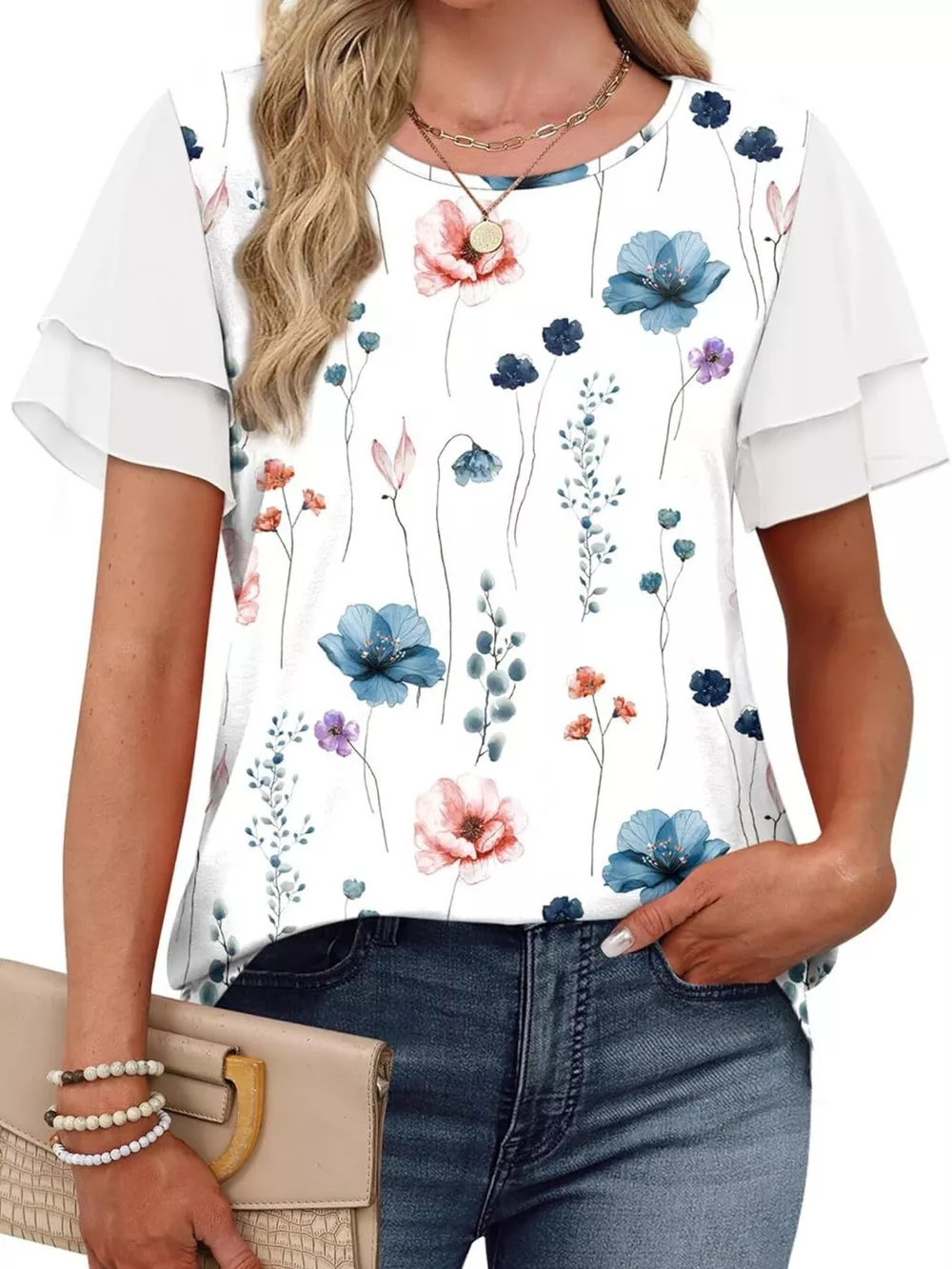 Layered Short Sleeve Round Neck T-Shirt, image 20