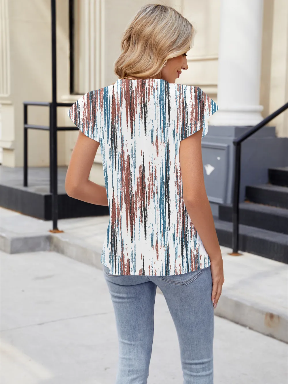 Floral Print V-Neck Cap Sleeve Casual Summer Blouse, image 22