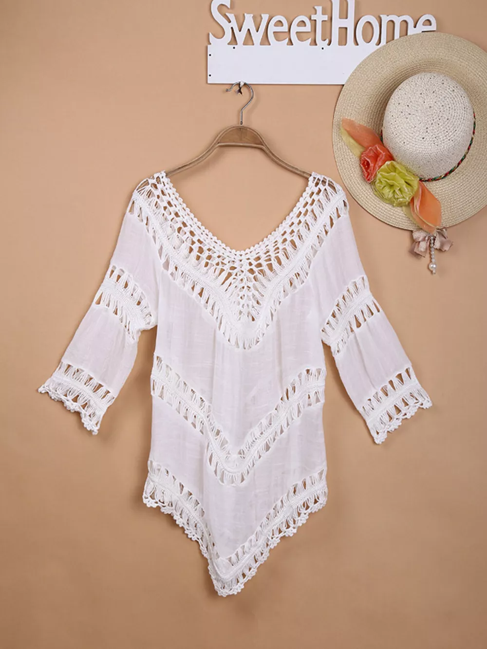 Crochet Trim V-Neck Cover Up, image 5