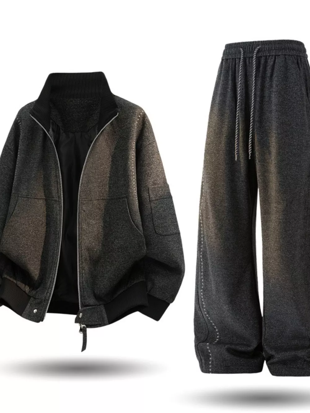 Men's Plus Size Thick Jacket and Pants Tracksuit Set, image 7