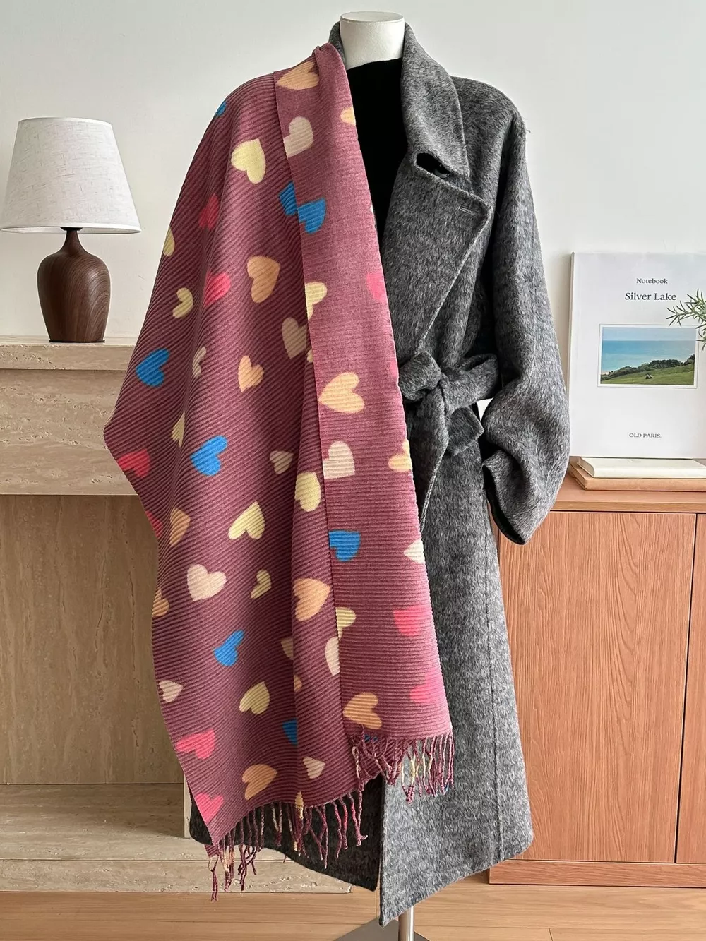 Heart Patterned Tassel Scarf, image 11