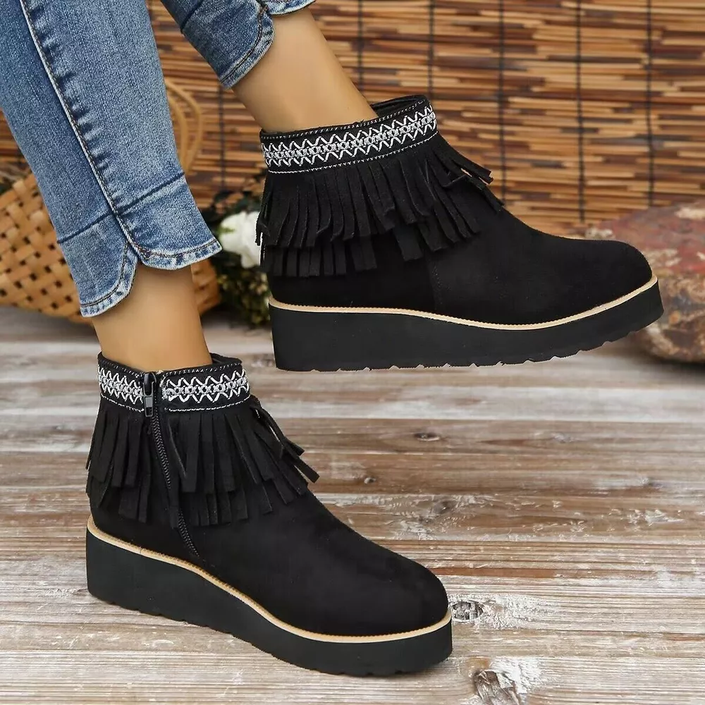 Fringe Round Toe Ankle Boots, image 3