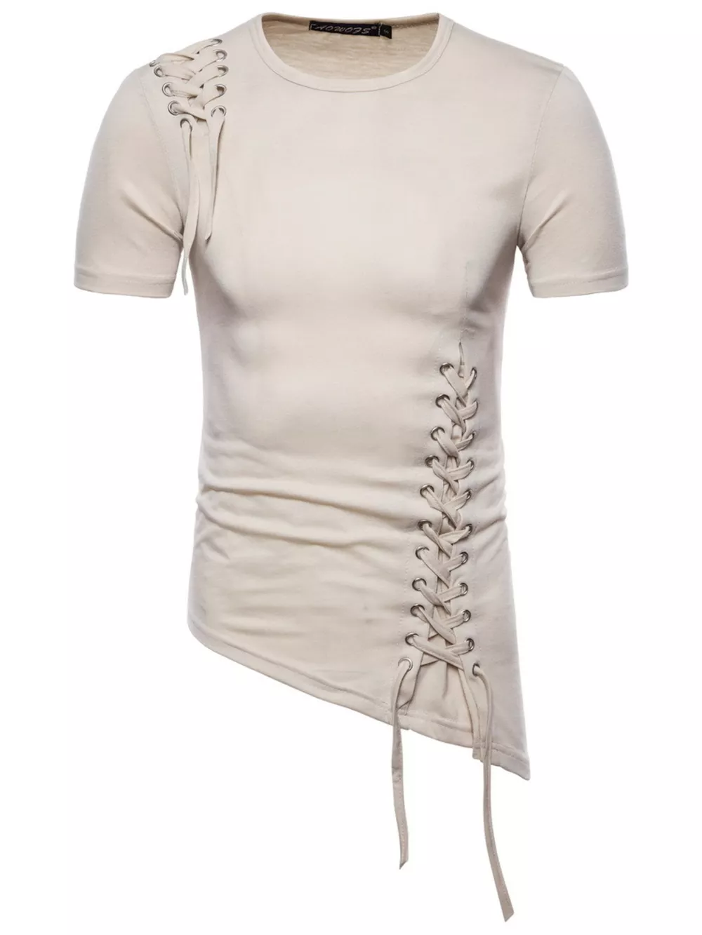 Men's Lace-Up Asymmetric Hem T-Shirt, image 2