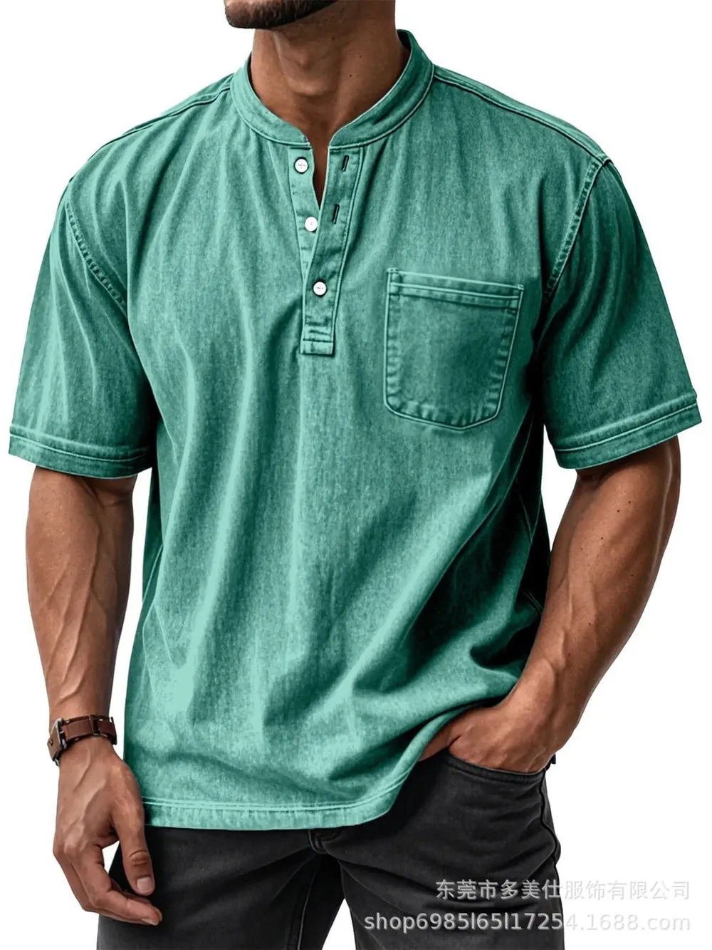 Men's Full Size Button Detail Short Sleeve Top Plus Size, image 8