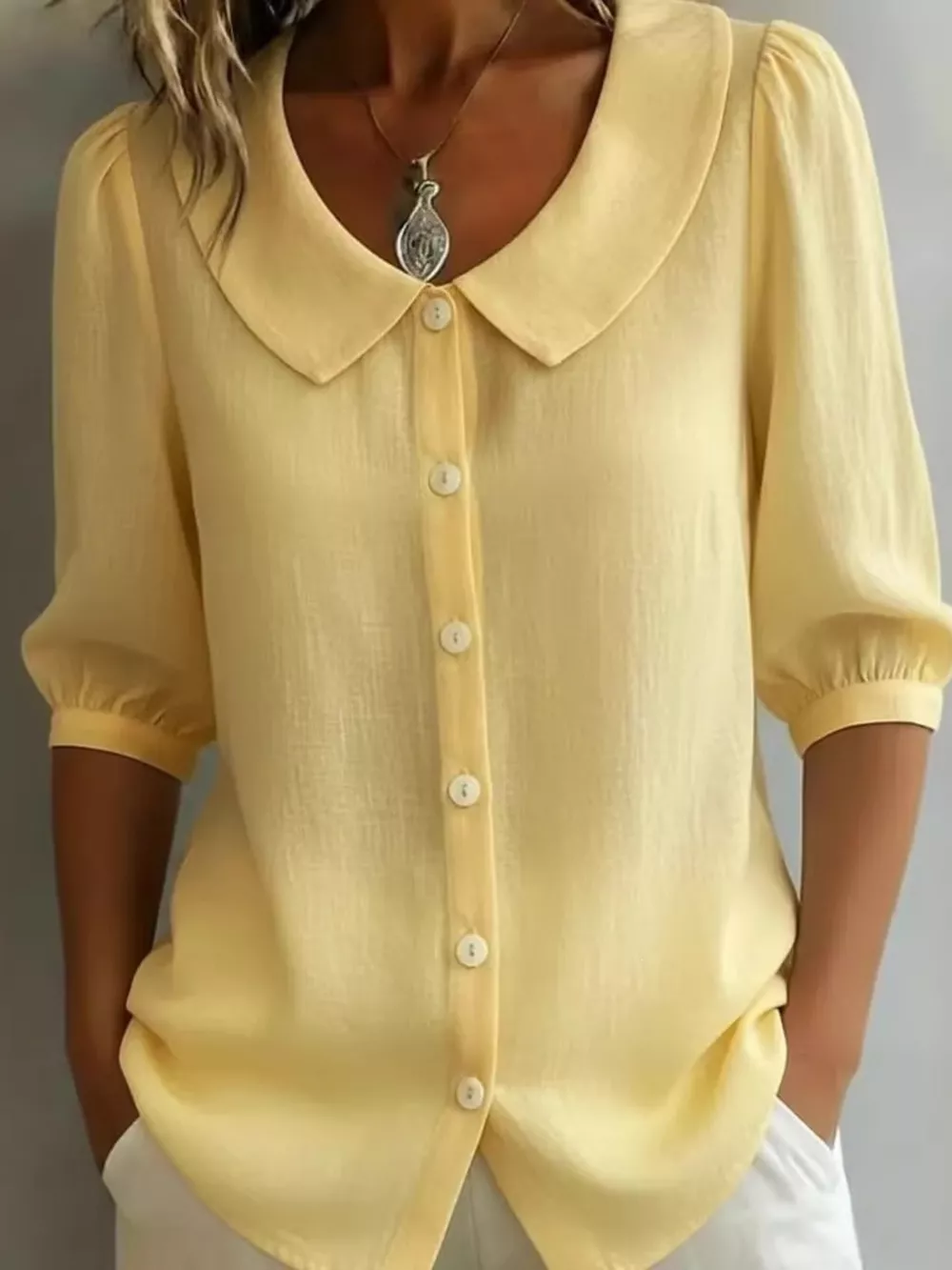 Full Size Peter Pan Collar Button-Down Shirt Plus Size, image 6