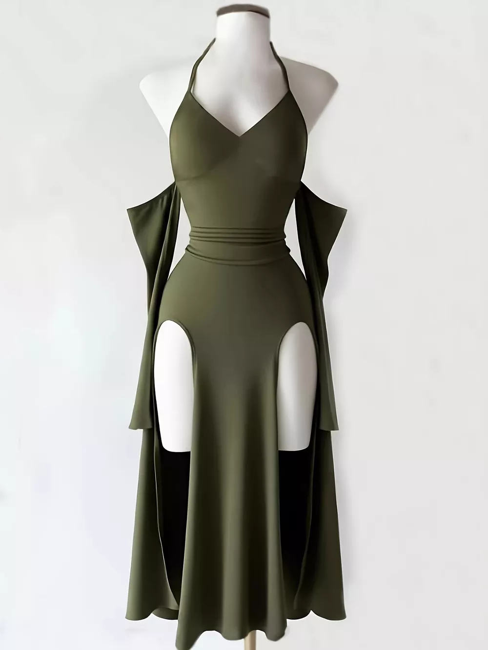 Halter Neck High-Slit Bodycon Dress