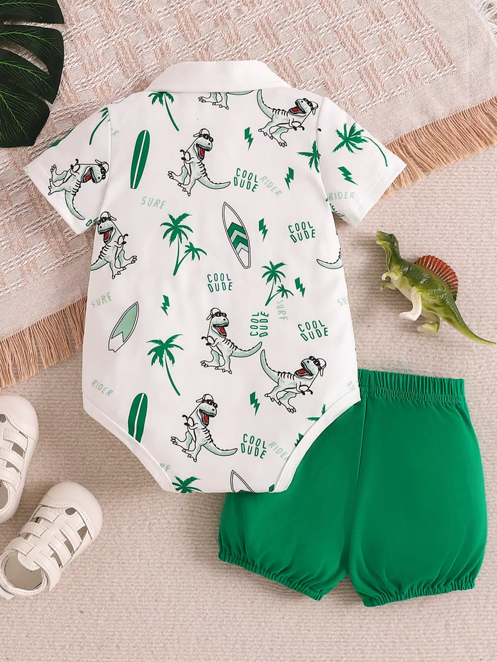 Children's Dinosaur Print Polo Bodysuit & Shorts Set, image 8