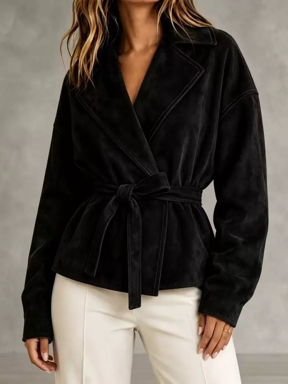 Tie-Waist Lapel Collar Jacket, image 7