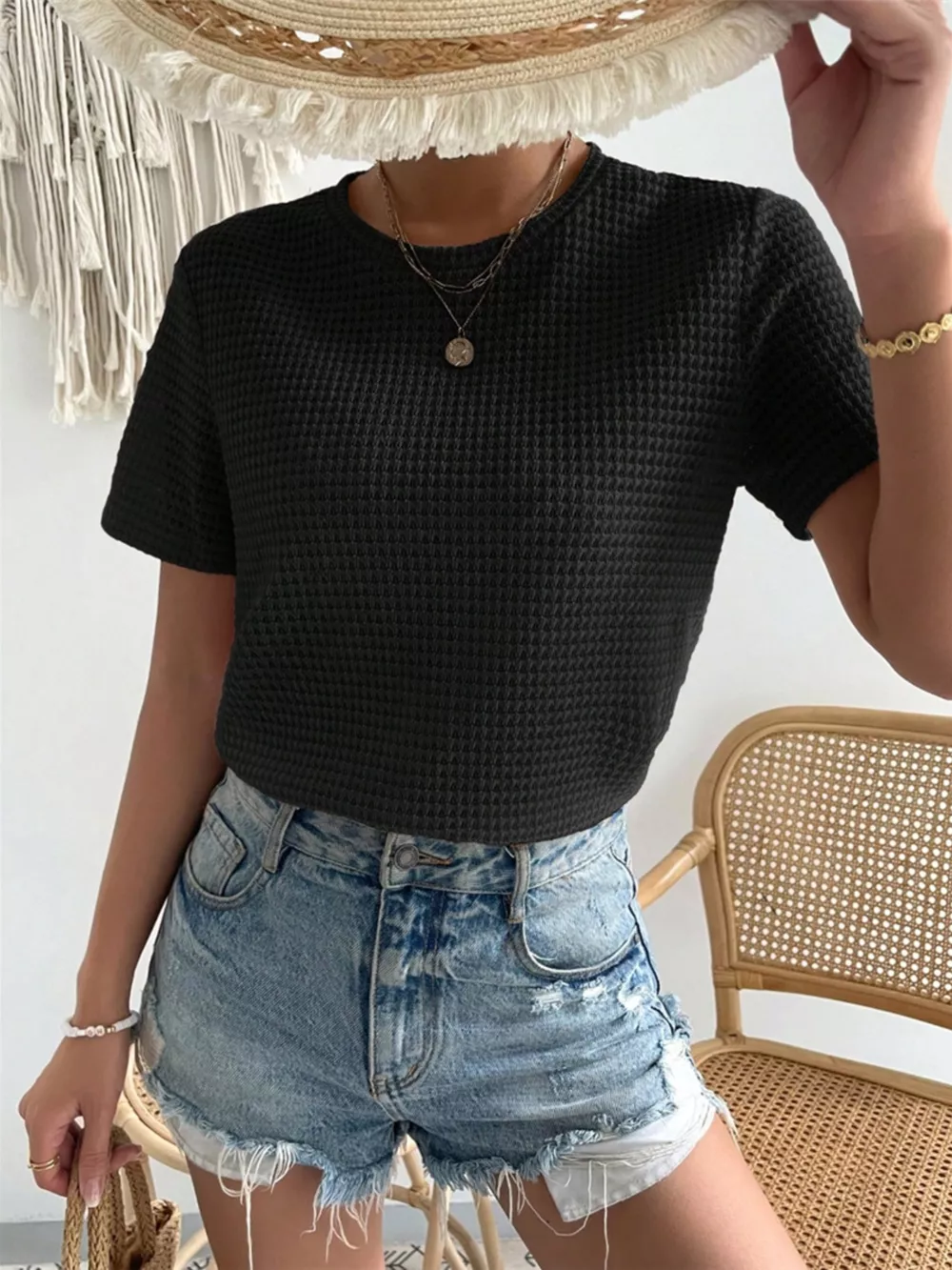 Waffle Knit Short Sleeve T-Shirt, image 9