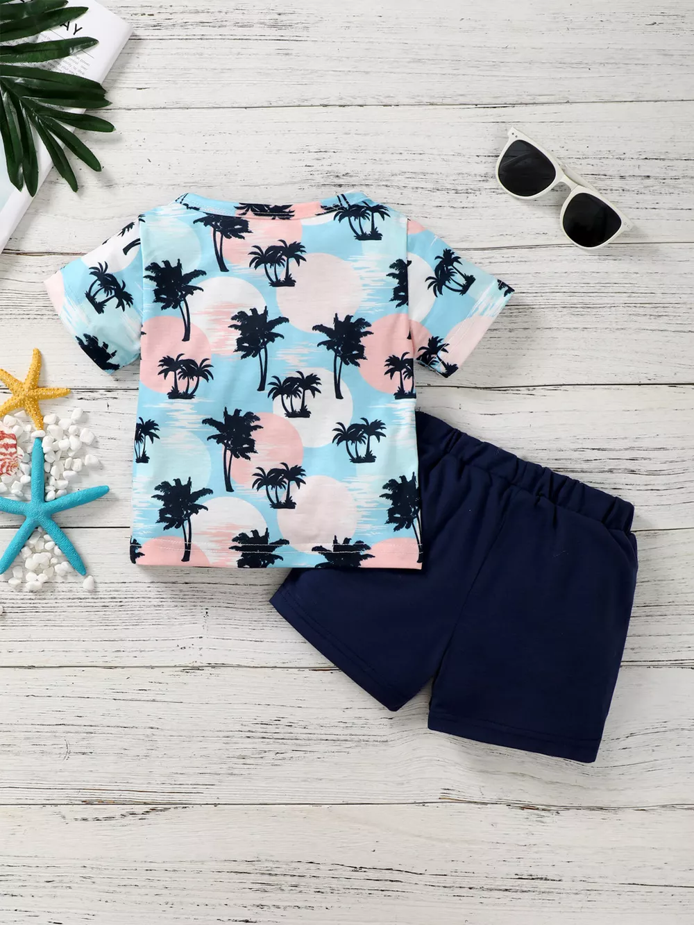 Children's Tropical Palm Print Tee and Shorts Outfit Set, image 2
