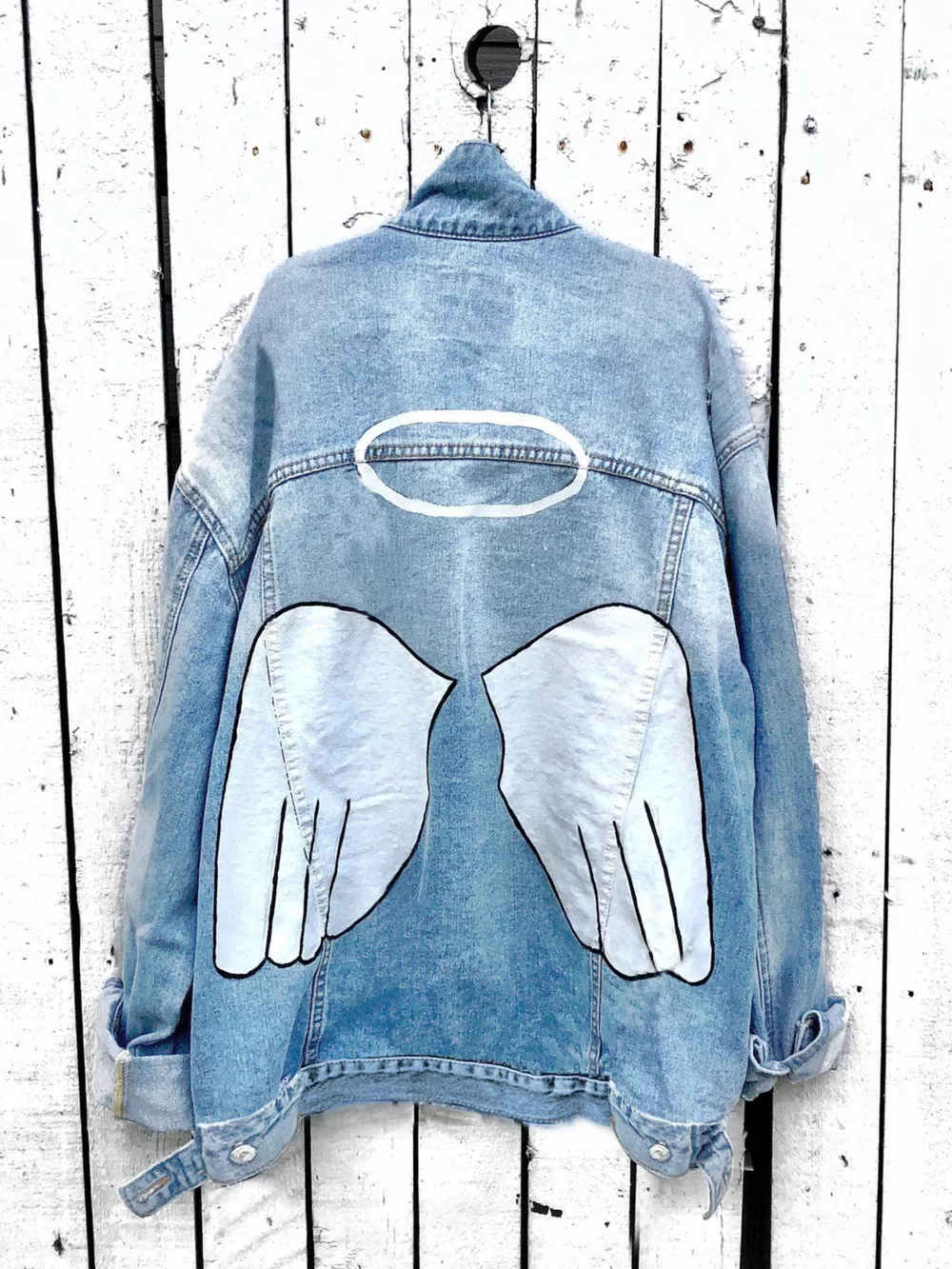 Full Size Angel Wings Graphic Back Denim Jacket Plus Size, image 7