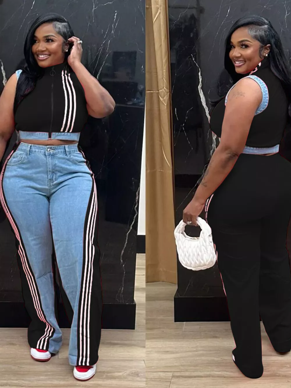 Zip Front Crop Top and Striped Pants Set, image 17