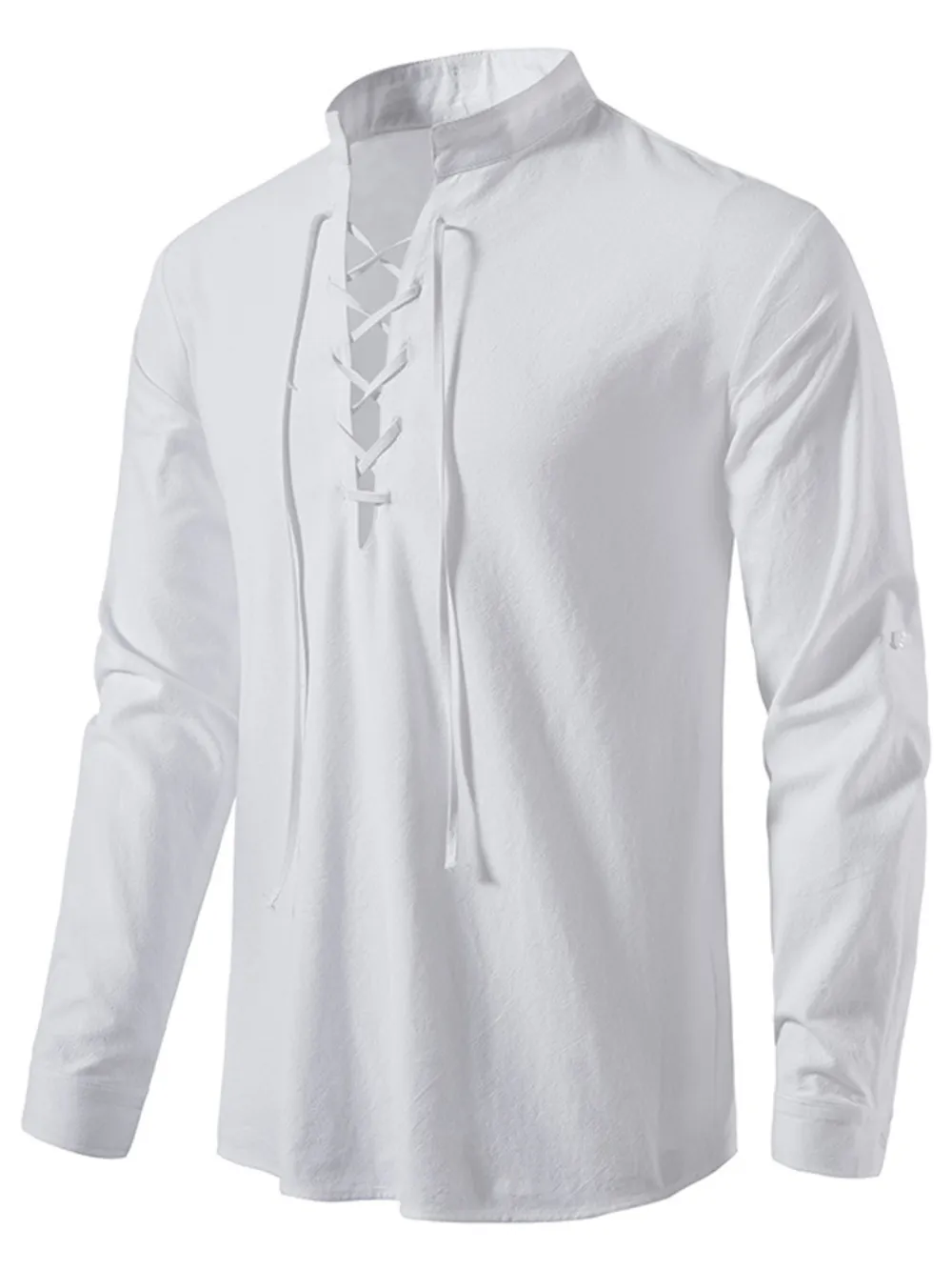 Men's Lace Up Long Sleeve Blouse, image 26