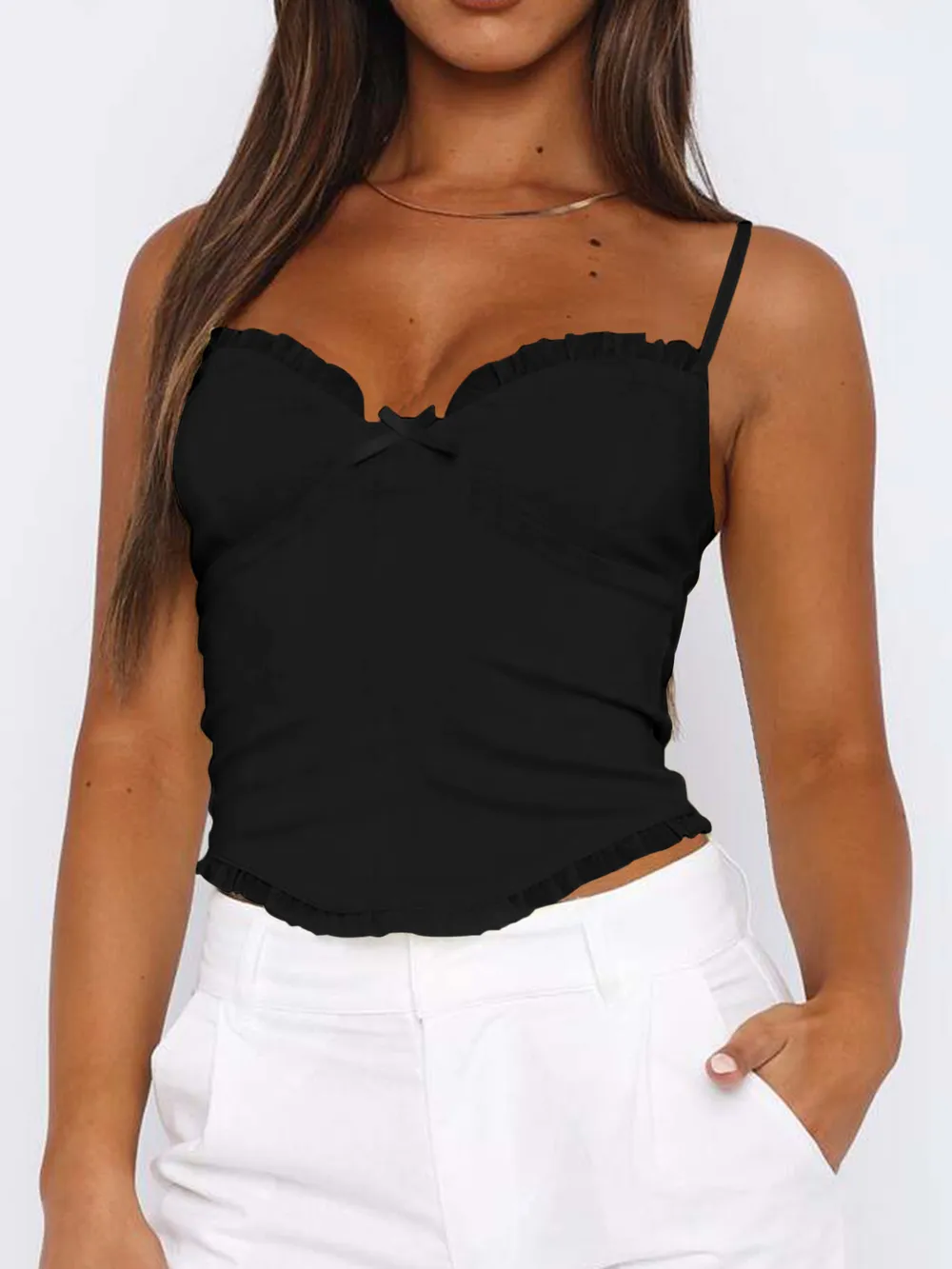 Lace Trim Sweetheart Neck Cami Top, image 6