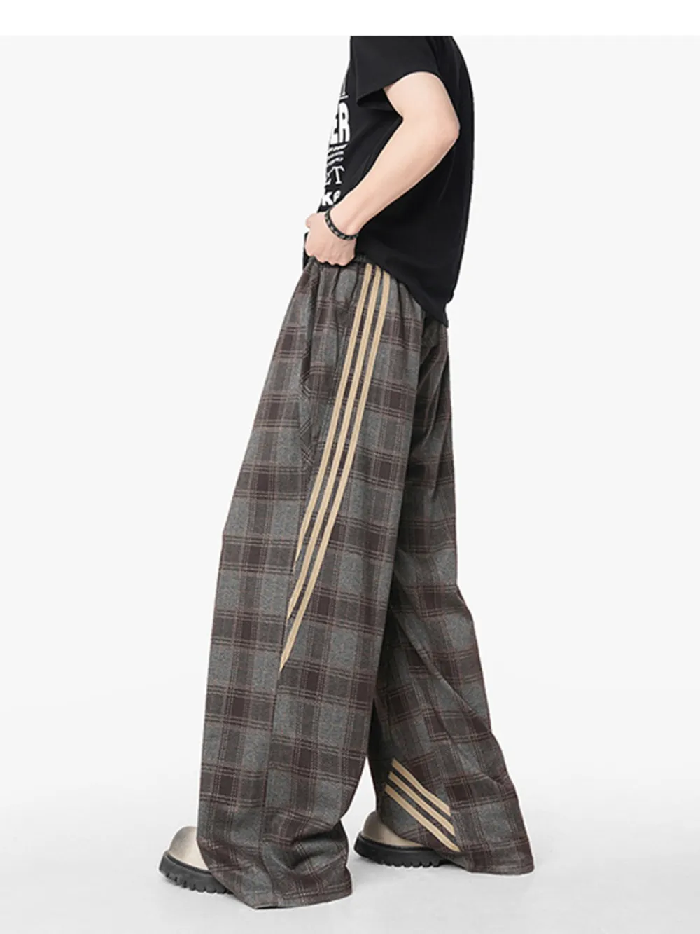 Men's Plaid Wide Leg Casual Pants, image 4