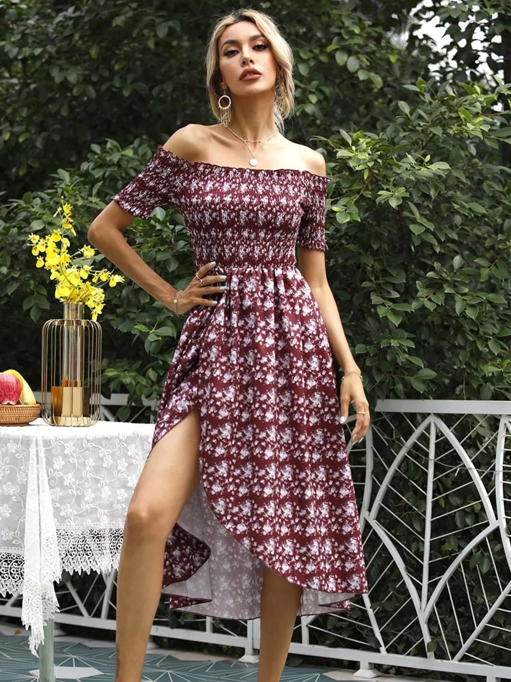 Off Shoulder Floral Slit Dress, image 10