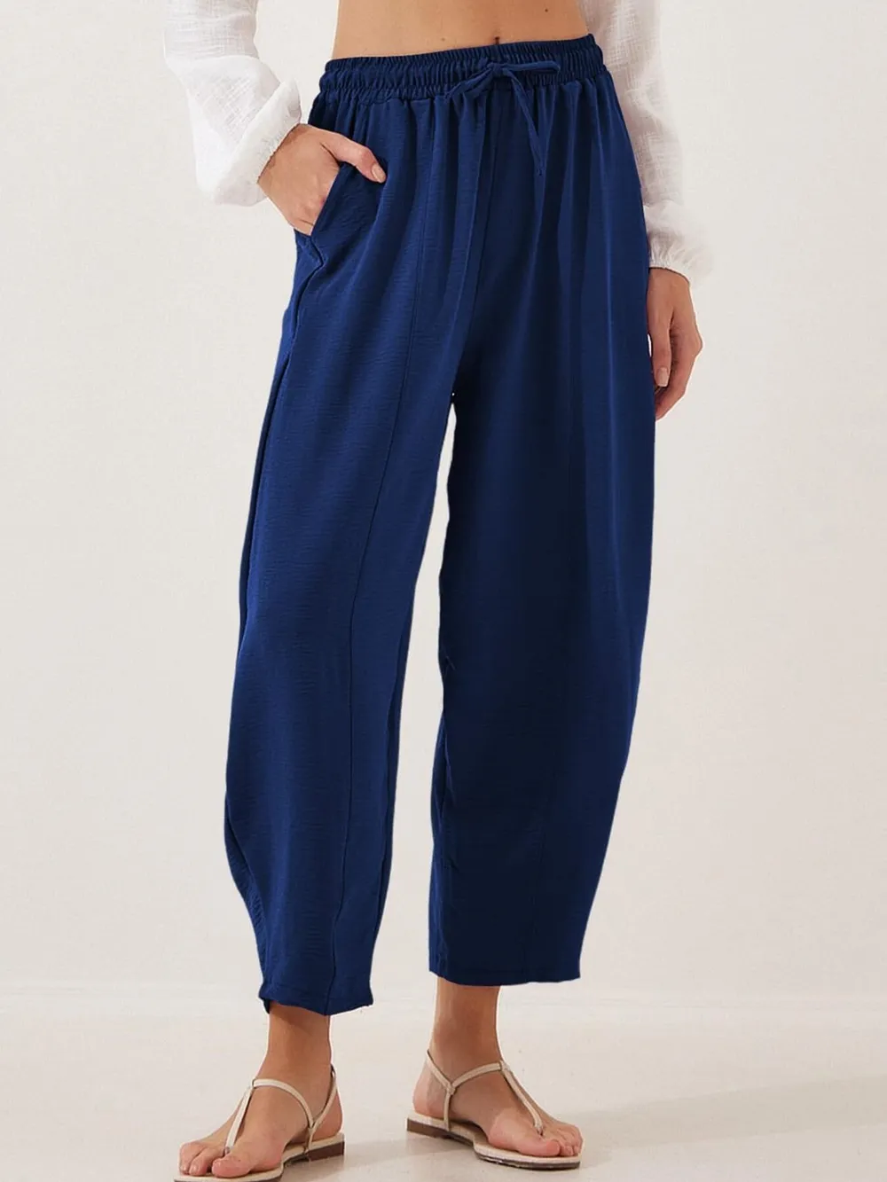 Full Size Drawstring Wide Leg Cropped Pants Plus Size, image 13