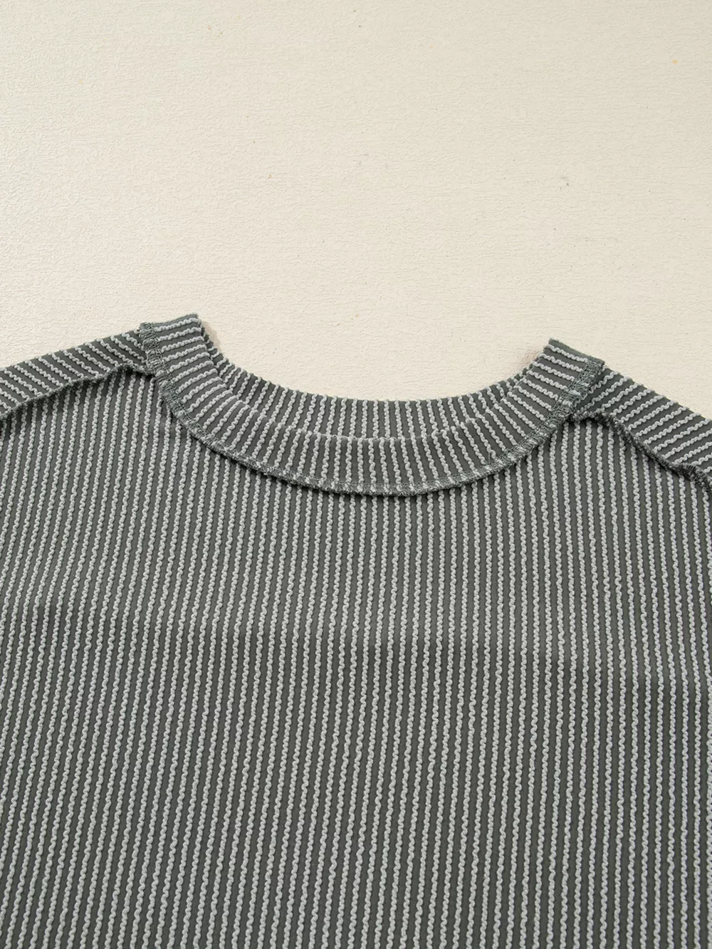 Twist Ribbed Exposed Seam Detail Long Sleeve Loose Top, image 7